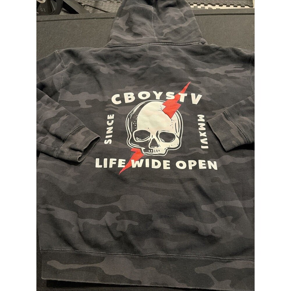 Life Wide Open CBoysTV CAMO Thick pullover Hoodie Sz L Skater Black